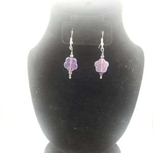 Purple flower dangle earrings